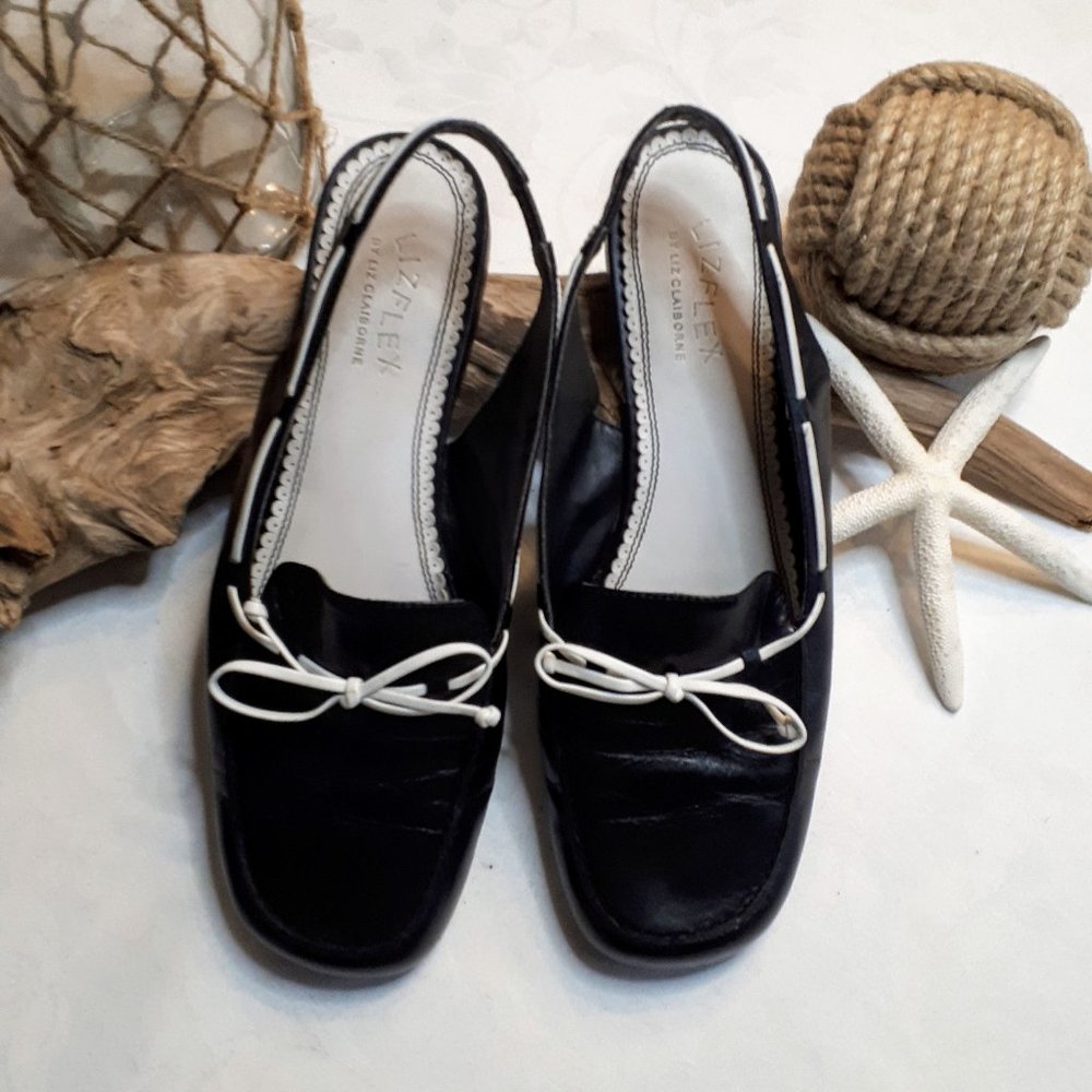 Lizflex Genuine Black Leather Low Heel Sling Back